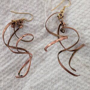 Copper earrings, dangling, unusual, boho, for pierced ears